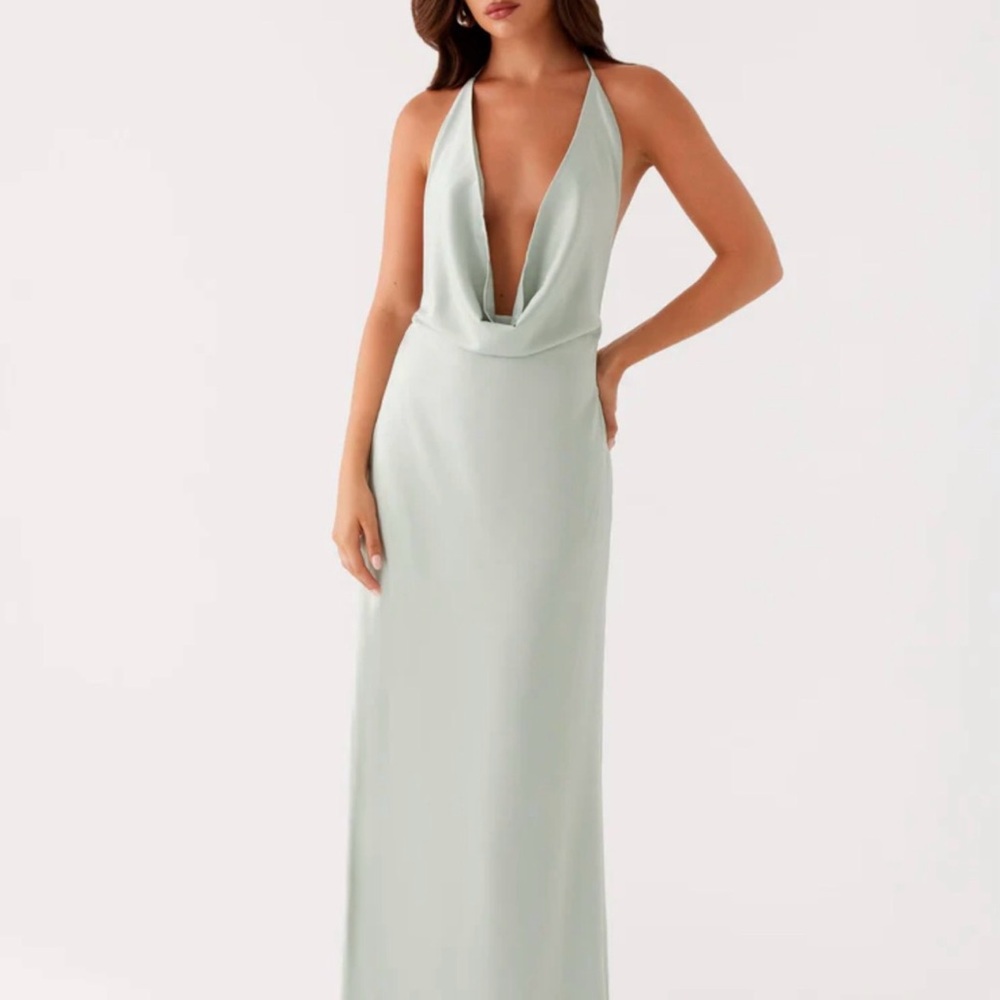 Elegant Mint Green Halter Dress